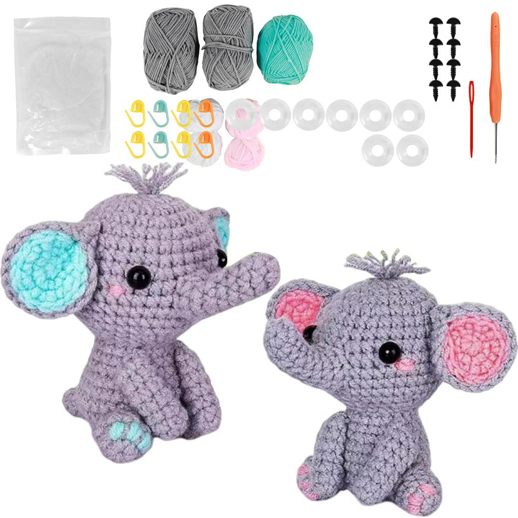 Crochet Kit for Beginners Complete Crochet Animal Knitting Kit Adorable Elephant Crochet Starter Pack with Wool Stuffing Crochet