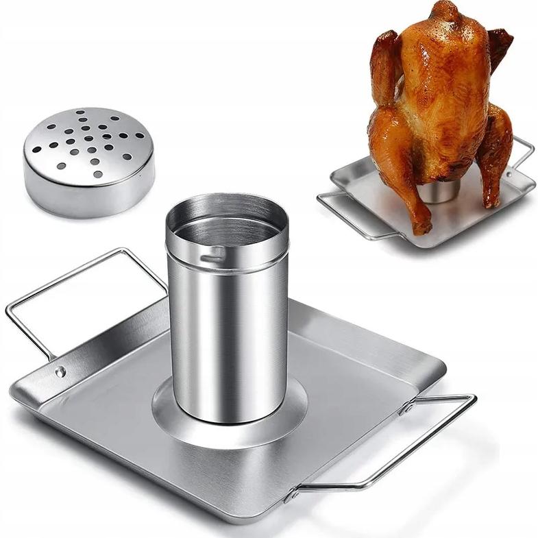 Stand with tray for roasting chicken, turkey, goose, duck, grill grate