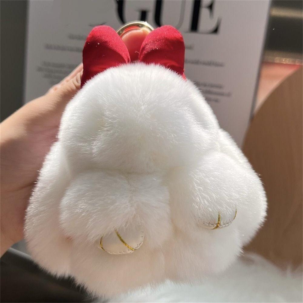 Hair Bow Bunny Keychain Pompoms Plush Rabbit Key Ring Rabbit Fur Keychain  Jewelry Gifts