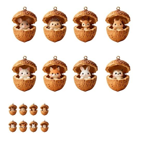 Forest Animal Acorn Ornaments Cozy Forest Christmas Ornaments 2D Acrylic Pine Cone Animal Hanging Decoration Woodland Creature Holiday Decor for Xmas