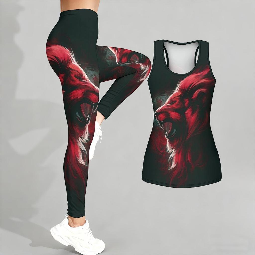 Wzór Lojalnych Zwierząt Strój do Jogi dla Kobiet Modne Legginsy Treningowe Fitness Sportowy Codzienny Zestaw do Jogi Sportowy Garnitur