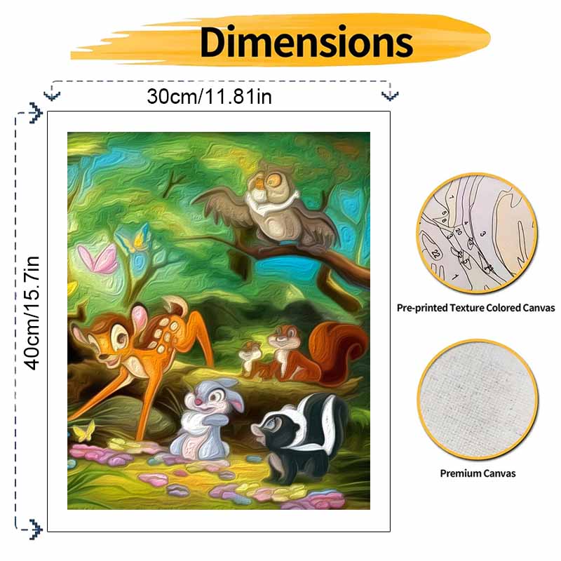 Disney Bambi Forest Friends Oil Paint by Numbers Painting Kit Handmade Diy Home Decor Gifts Wall Art Canvas Painting for Living Room Decor