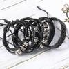 Men's Punk Skull Leather Bracelet Set Multi-Layer Gothic Rock Chain Bracelets Pentagram Charm Hip Hop Streetwear Badge Jewelry Accessories for Him
