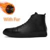 Plus Size 47 Men Boots High Quality Genuine Leather Sneakers Men Ankle Boots Vintage Black Shoes Winter Warm Snow Shoes With Fur