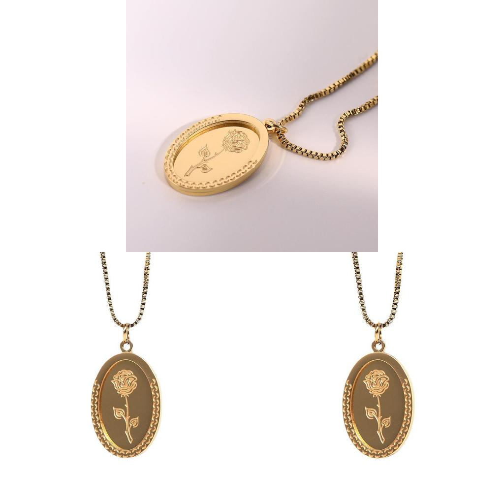 Retro Titanium Steel Floral Pendant Chain With Double Layer Pattern For Casual Wear