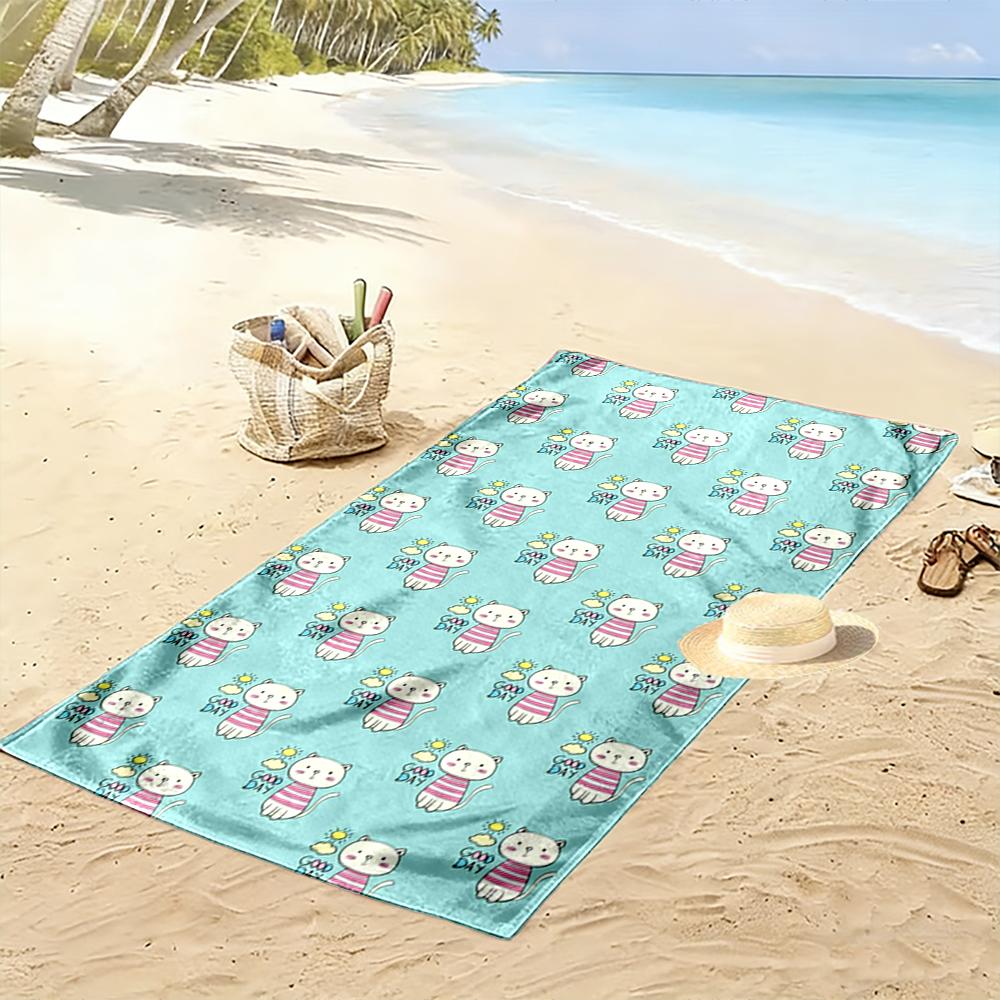 Cute Cat and Sun Pattern Beach Towel Beach towel quick-drying for travel outdoor sports jogging beach and swimming