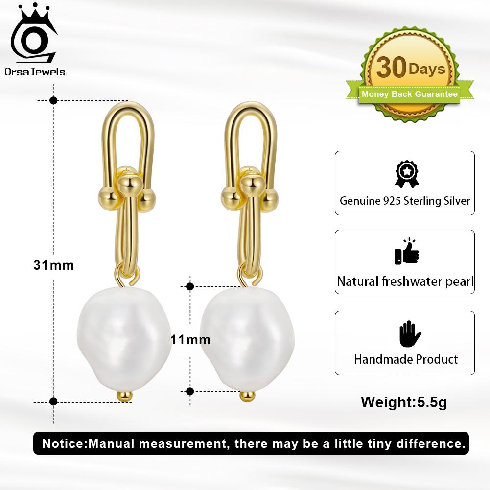 ORSA JEWELS Handpicked Baroque Pearl Earrings 925 Sterling Silver Vintage 14K Gold Pearl Drop Earrings Jewelry for Women GPE54