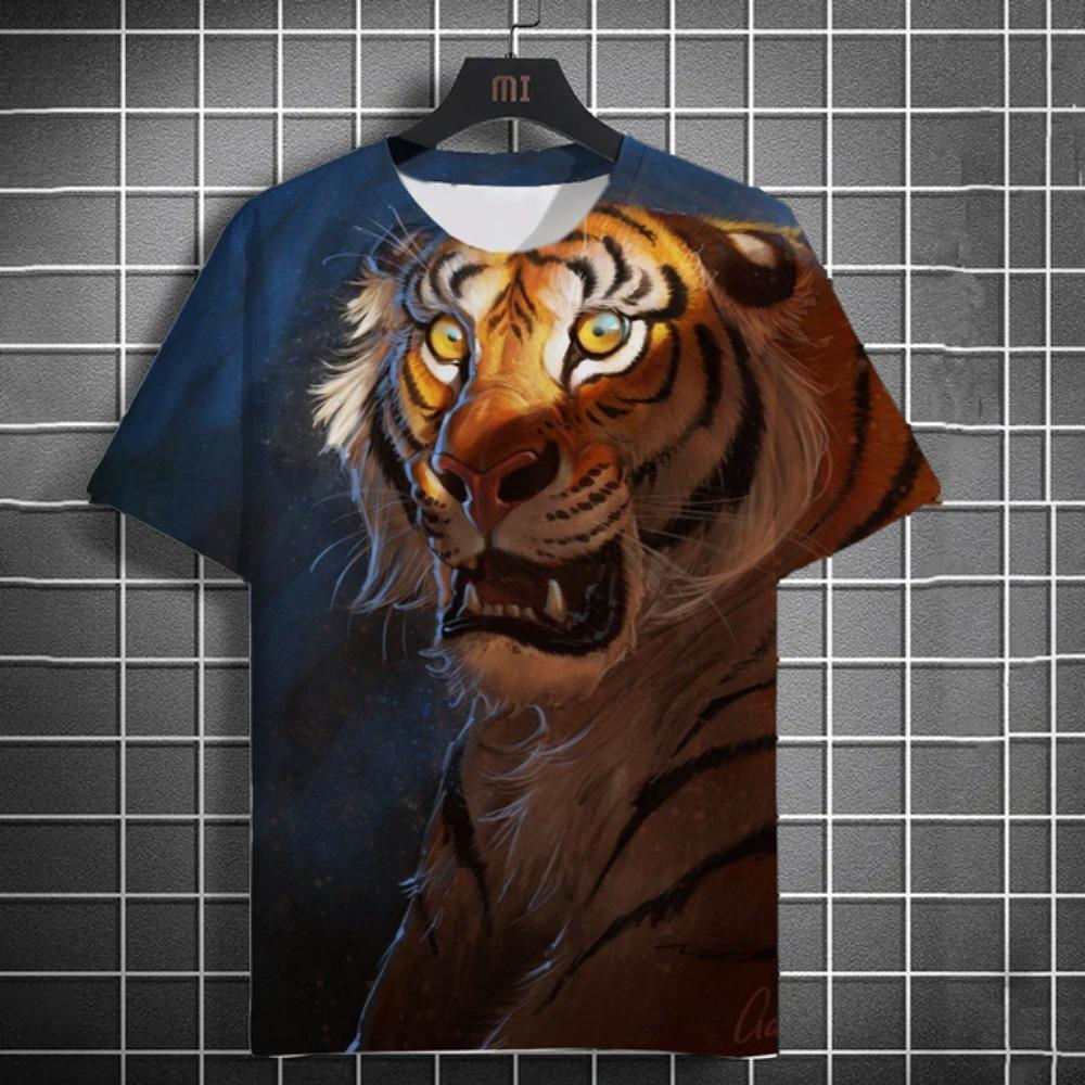 

Футболка мужская Fun Tiger с 3D-принтом и рисунком животных, повседневная спортивная, с коротким рукавом, уличная мода, с круглым вырезом, свободная мужская одежда 160