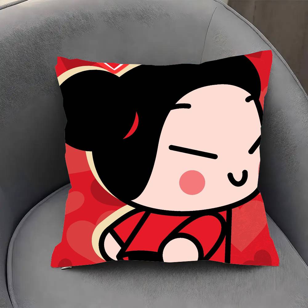 PPucca Cute Cartoon Pillow Case Fashion Square Pillowcase Bedroom Sofa Room Ins Decoration Leisure