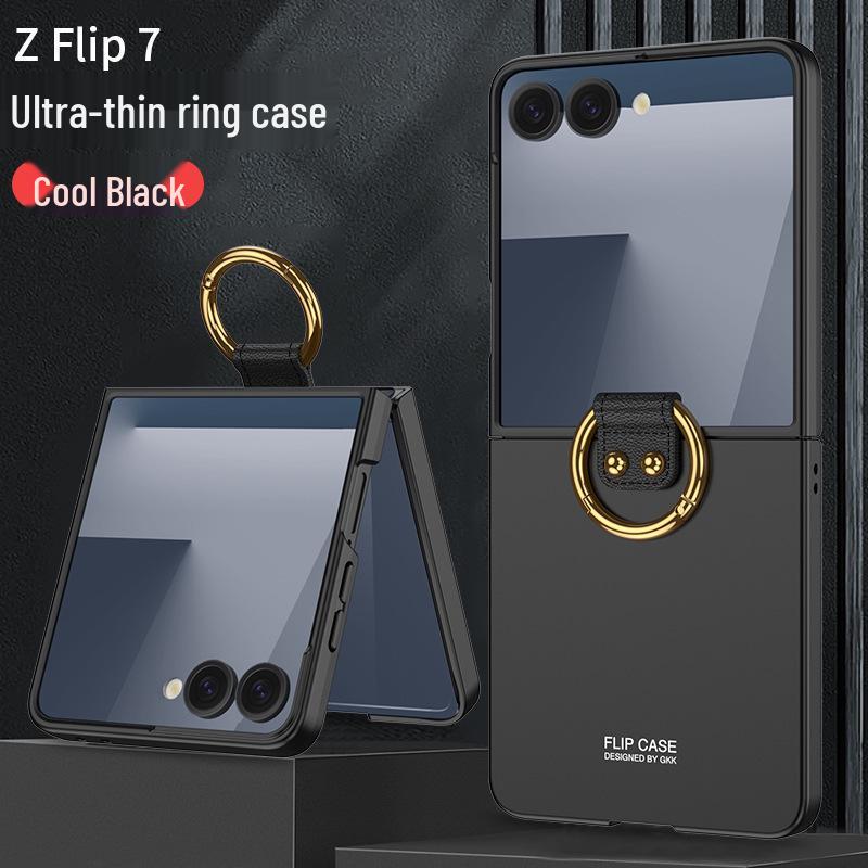 Samsung Z Flip 7 Ring Phone Case: Simple Folding Cover with Window, Cross-Border Compatible.