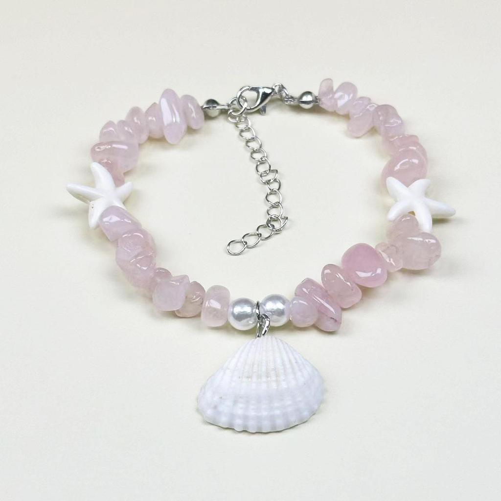 Handmade Seashell & Crushed Stone Bracelet with Lobster Clasp - Perfect Summer Travel Souvenir