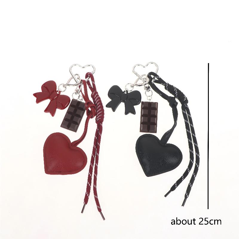 Fashionable Retro Bow Heart Bag Charm Y2K Ins Style Woven Rope Keychain Pendant Girly Trendy Car Key Holder Gifts