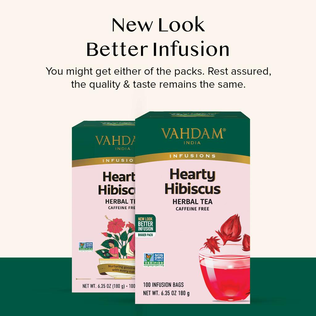 VAHDAM India, Infusions, Herbal Tea, Healthy Hibiscus, Caffeine Free, 100 Infusion Bags, 180g (6.35oz)