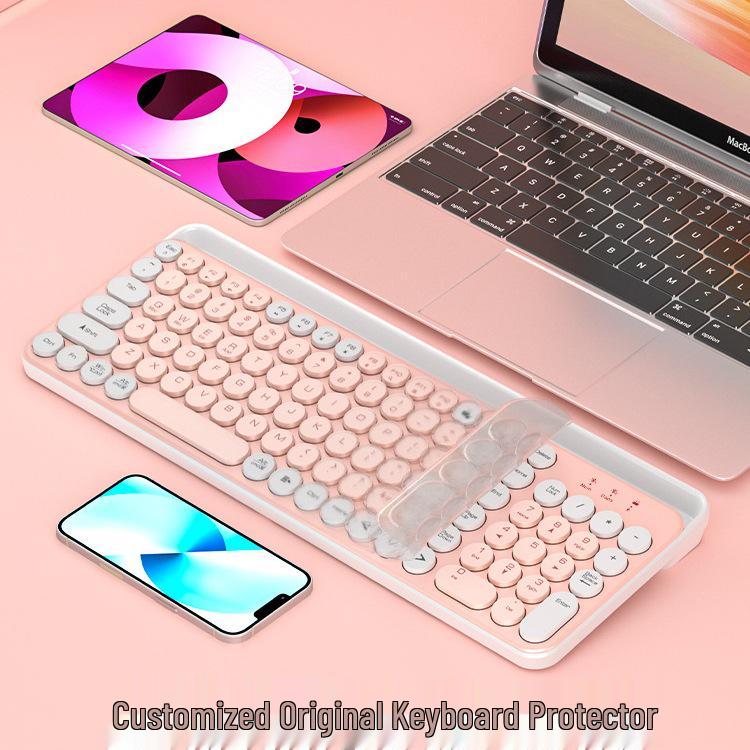 Retro Round Keycap Dual-Mode Wireless Bluetooth Keyboard & Mouse Set for Laptop, Desktop, Mobile, and Tablet