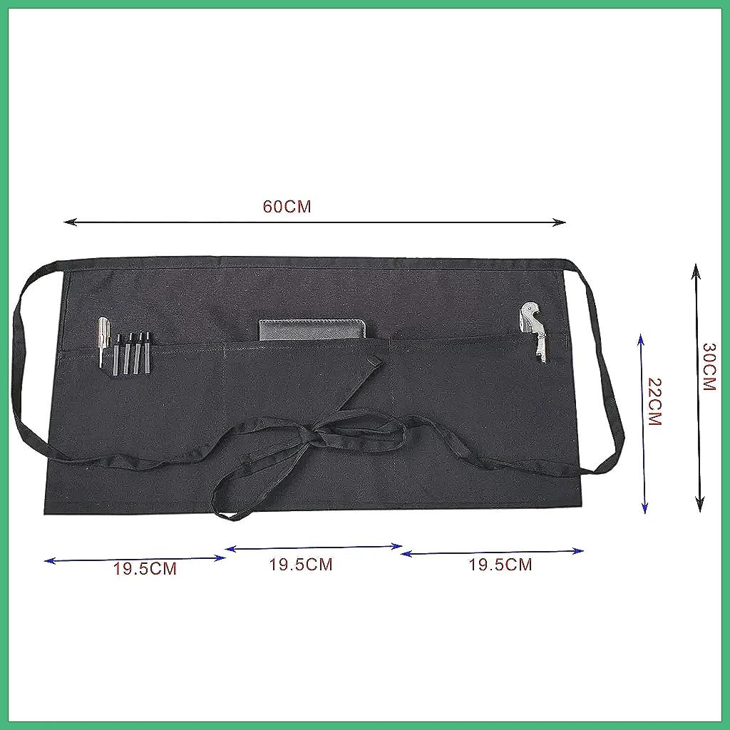 Fashion Chef Short Small Waist Apron, 1 Pockets Black Waterproof Half Apron for Waitress, Home Kitchen Practical Cooking Wear
