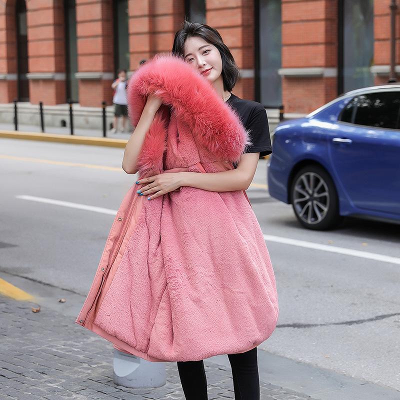 Winter Clothes New Cotton-padded Jacket Girls' Long Style Plus Velvet Leather Pie To Overcome Small Size Cotton-padded Coat.