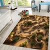 Desert Race Track Rug, Winding Circuit with Mini Cars on Warm Tone Base, Dynamic Off-Road Scene Mat for Boys Room Decoration