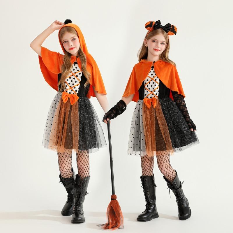 Halloween Children's Costume Purple Witch Costume Witch Dress Cloak Shawl Vampire Girl Show Costume