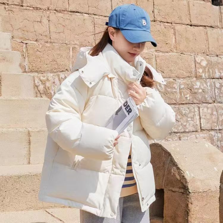 

Корейский стиль студенческое хлопковое пальто для женщин короткое пуховое хлопковое пальто свободное зимнее хлопковое пальто с капюшоном XL белый