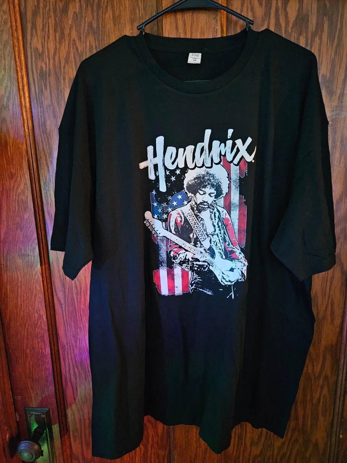 Jimi Hendrix - American Flag Authentic Hendrix T-Shirt (Adult Size 2X Black 4XL