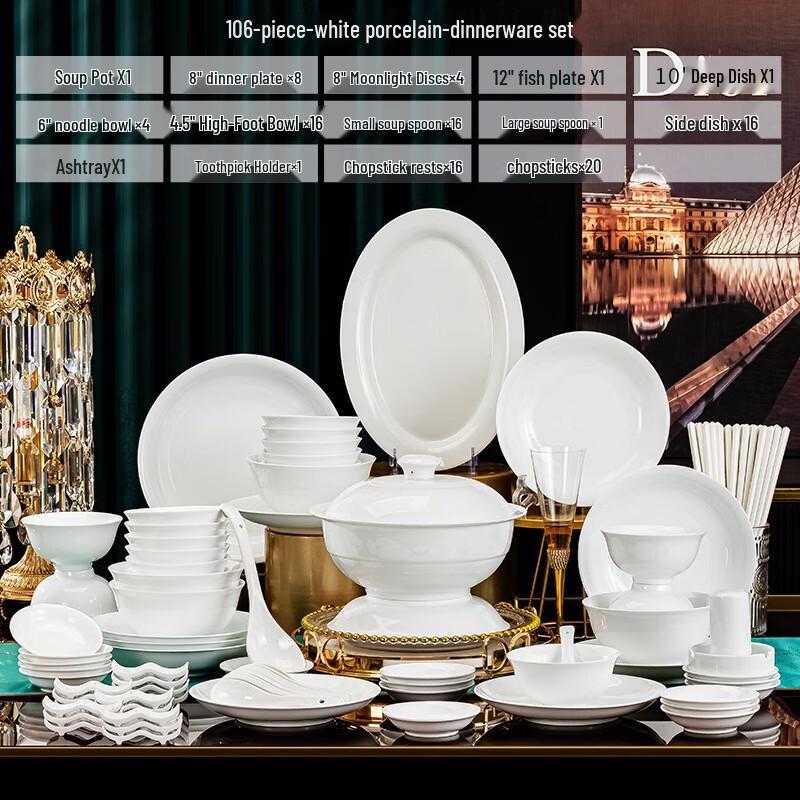 Huazao Baijia Jingdezhen 106-Piece Underglaze Ceramic Dinnerware Set