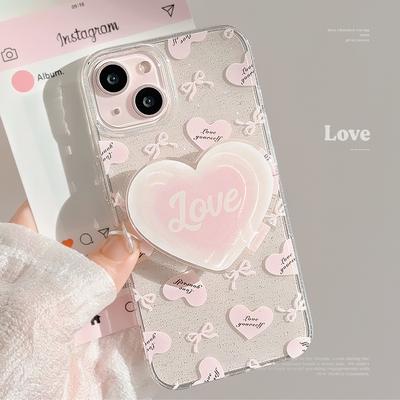 Glitter Ins Powder Love Holder for IPhone 17 Mobile Phone Case 13 Transparent for IPhone16pro Max for 11