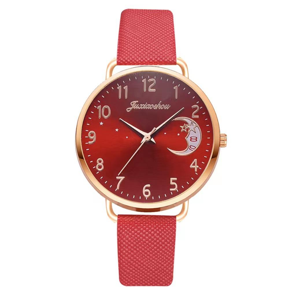 Ladies Personality Bracelet Combination Set Moon Pattern Digital Dial 2Pcs Fashion Quartz Women S Watch красный
