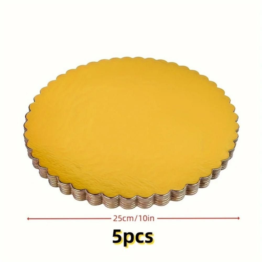 5pack Round Cake Board 8/10inch Gold Cake Cardboard Cake Circle Plate Scallop Edge Grease Proof Cardboard for Wedding Birthday