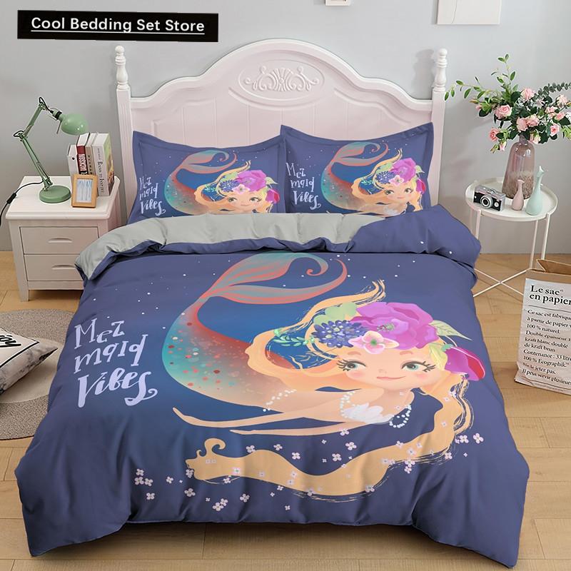 Bedding Set Crib Duvet Cover for Baby Kids Children Cartoon Mermaid Girls Princess King Queen Twin 2/3pcs Polyester Quilt Cover