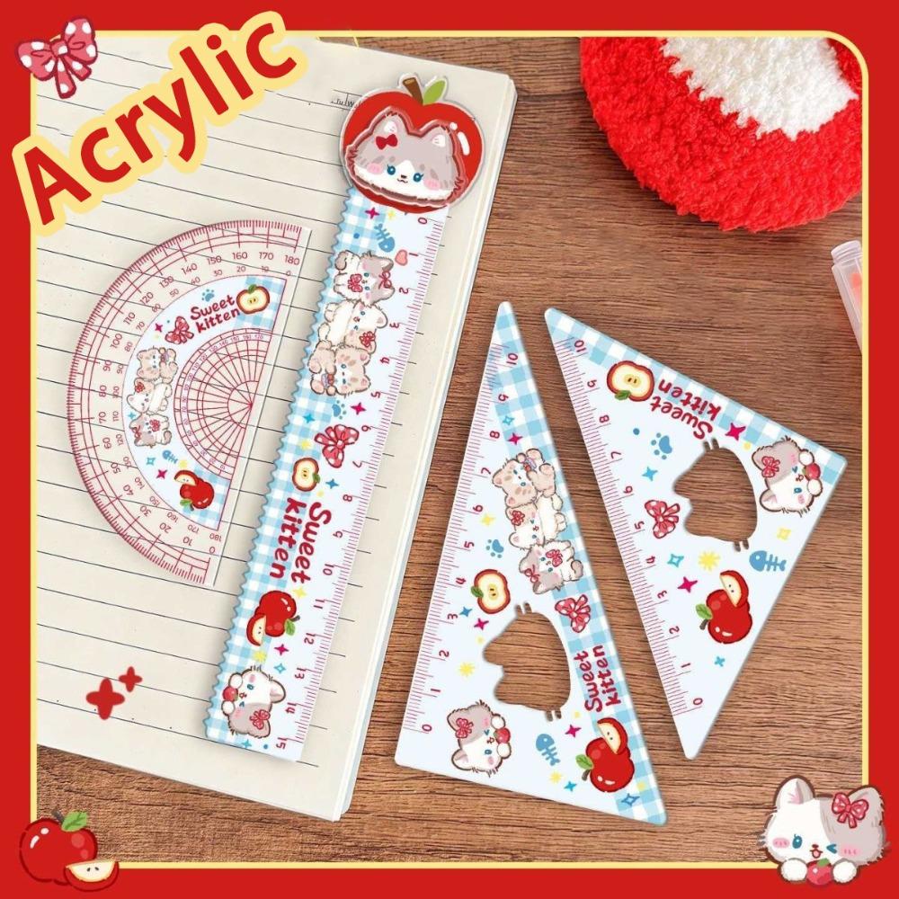 4pcs Acrylic Straight Ruler Measurement Drawing Stationery Set Square Protractor  School Office