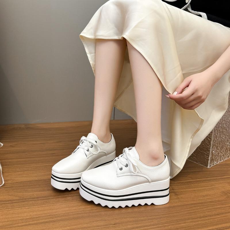 

Fashion 2025 Hot Sale Ladies Shoes Lace-up Women s Vulcanize Shoes Fashion Round Toe Casual New Plus Size Best Seller Platform Sneakers 35 белый