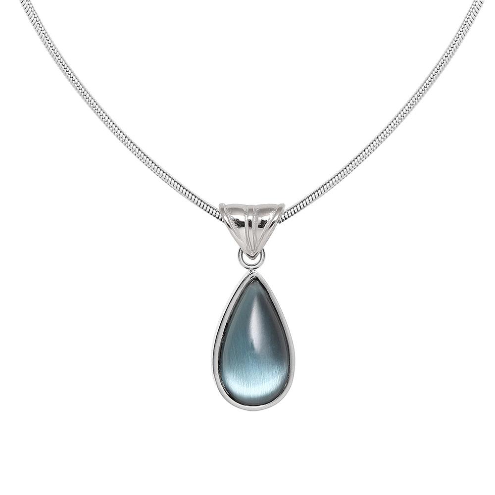 Summer New Transparent Green Water Drop Stainless Steel Teardrop Shaped Pendant Necklace Link Trendy Blue Ocean Gemstone 40+5cm