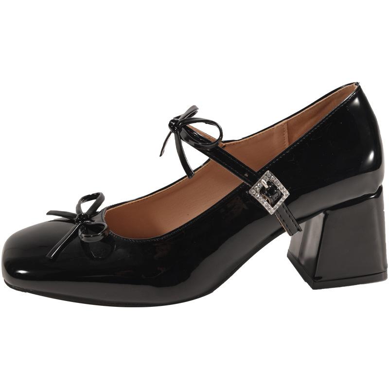 French White Small Fragrant Single Shoes Women's 2025 New Summer One-word Strap with Skirt Thick Heel Mary Jane Small Leather Shoes