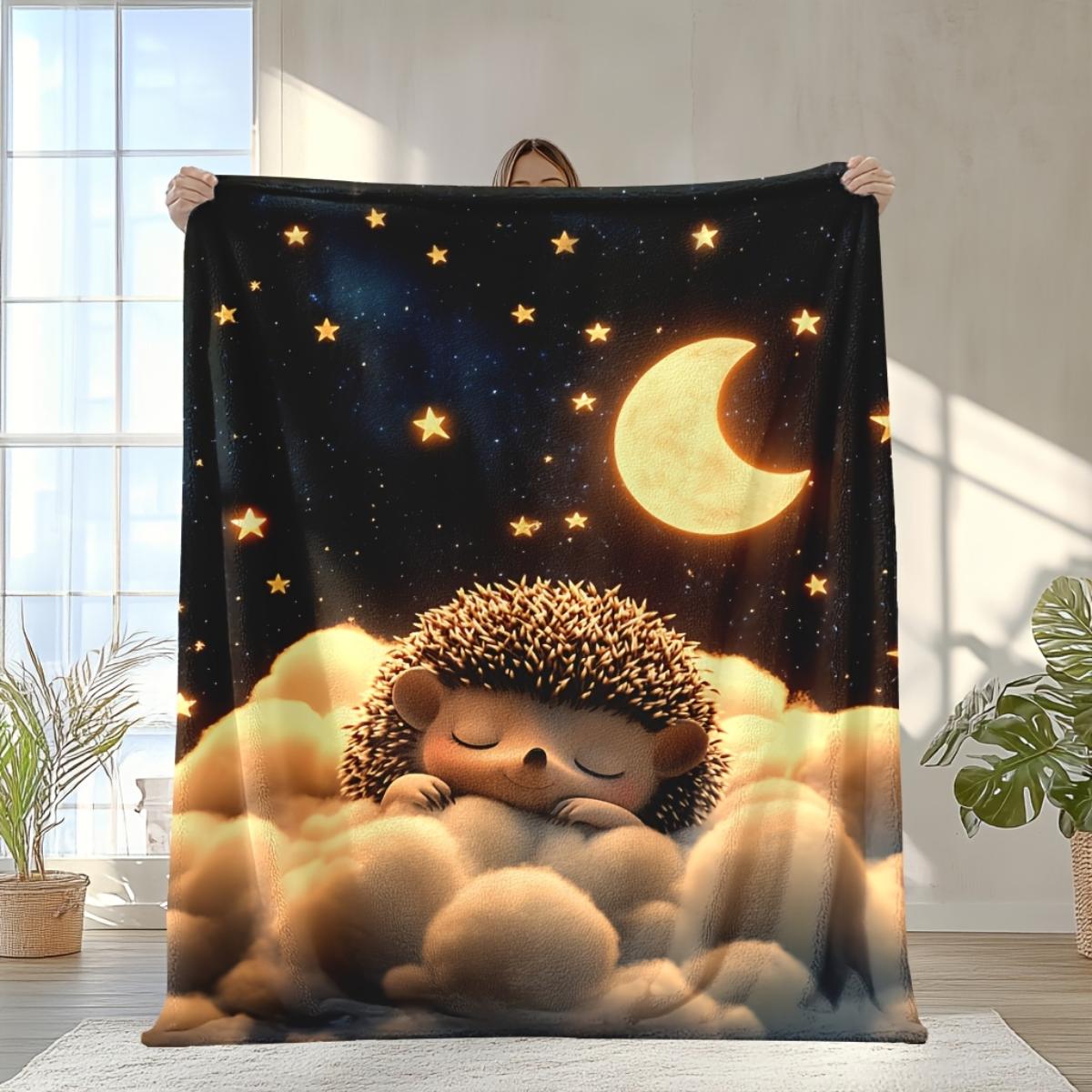 

Comfortable Hedgehog Cloud Themed Flannel Blanket Soft and warm perfect for sofas beds chairs camping and as a holiday 75x100cm