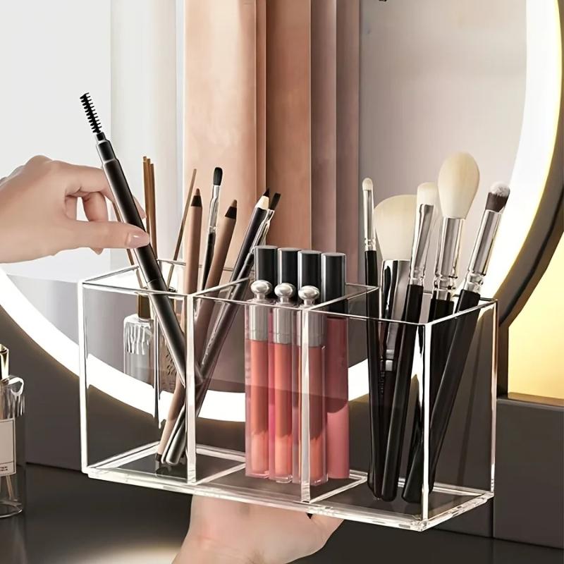 Transparent Makeup Brush Organizer Makeup Storage Tray Bathroom Drawer Makeup Organizer 3 Slot Acrylic Makeup Brush Organizer