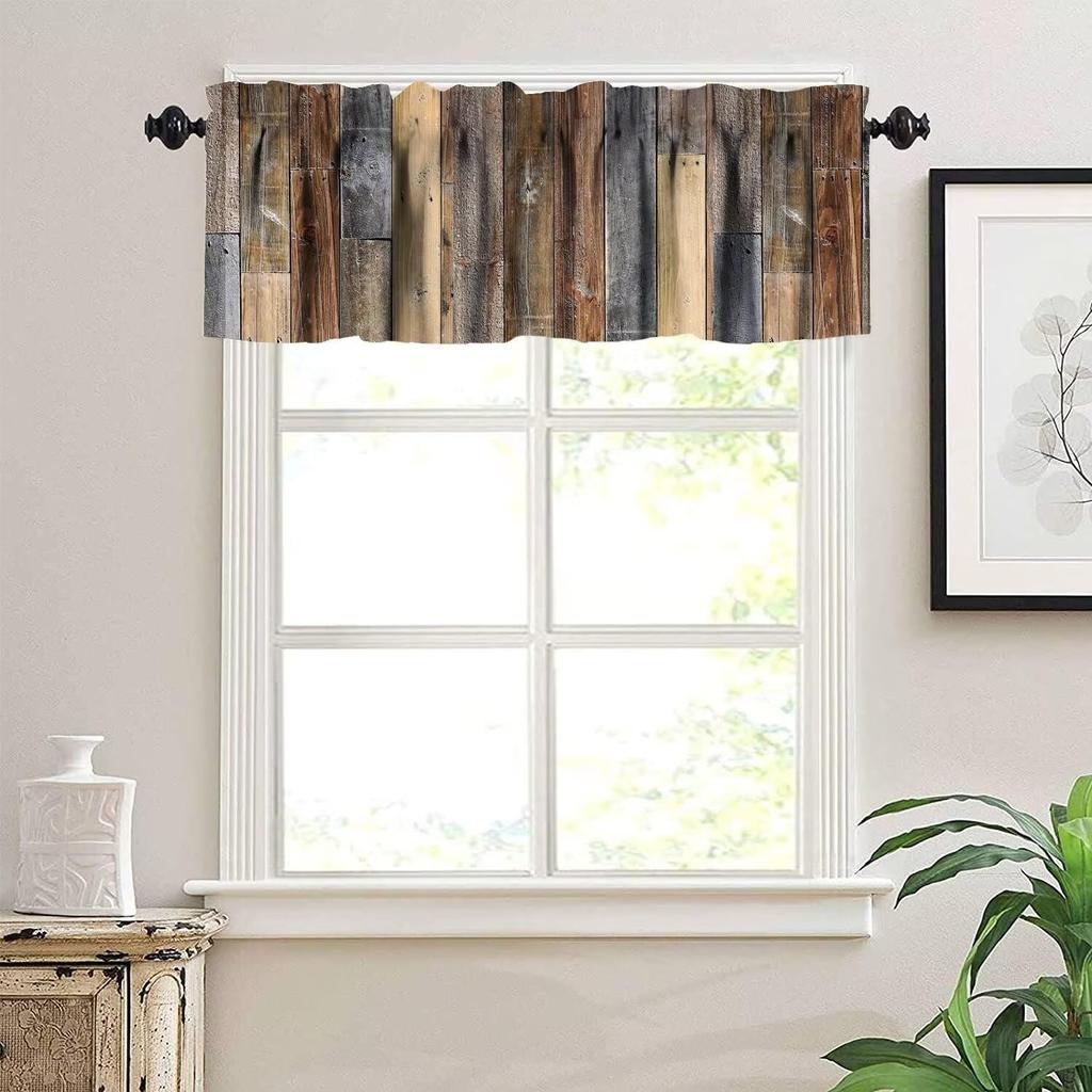 JESTRONRY Rustic Farmhouse Valance Curtain, Retro Barn Wood Antique Brown Grey Farm Wooden Planks Curtains Treatments for Bedroom Living Room Kitchen