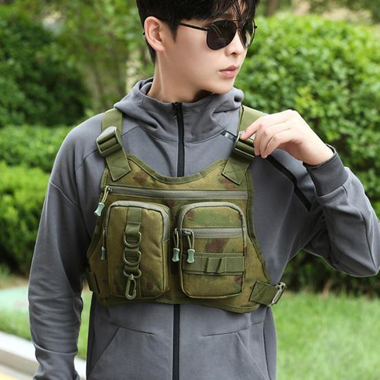Outdoor Sports Chest Bag for Men Front Running Vest Bag with Multiple Compartments EDC Travel Chest Pack for Workout Cycling Hiking
