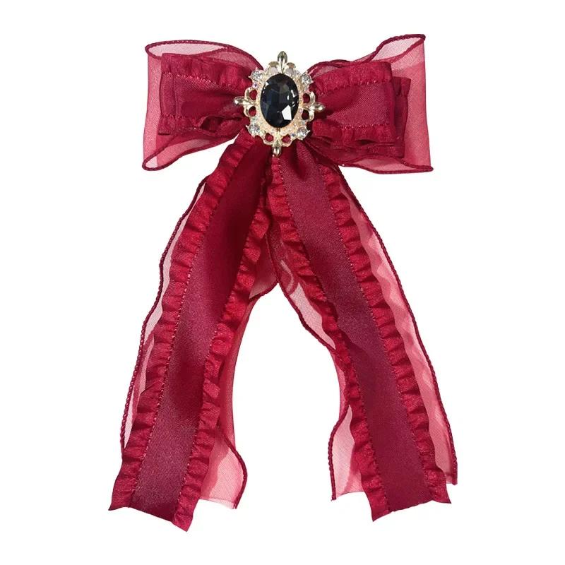 Women's Yarn Satin Large Bow Tie Lolita Fashion Shirt Dress Accessories Collar Flower Luxury Rhinestone Bowtie Gifts for Women