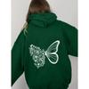 Women'S Fleece Shoulder Sleeve Sweater Letter Print Kangaroo Pocket Drawstring Butterfly Hoodie
