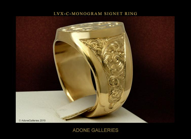 Gold Letter M Carved Men's Signet Ring - European and American Style