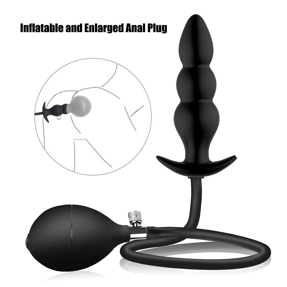 Expansion Diameter 14cm Inflatable Dildo Anal Plug with 5 Beads Built-in Silicone Column Huge Butt Plug Ass Dilator Anal Sex