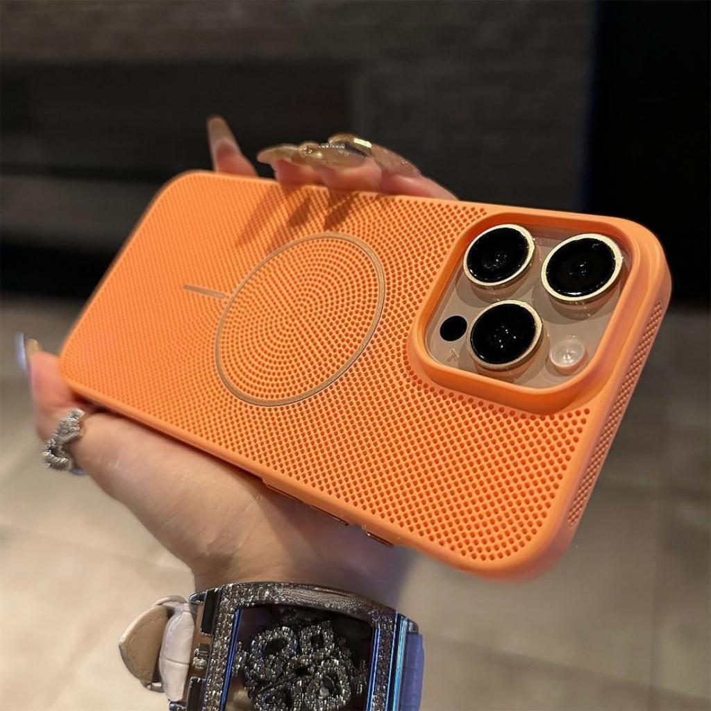 Applicable to iPhone17PROMAX mobile phone case heat dissipation magnetic suction mesh case hollow and breathable Apple 16/15 hard and anti-drop