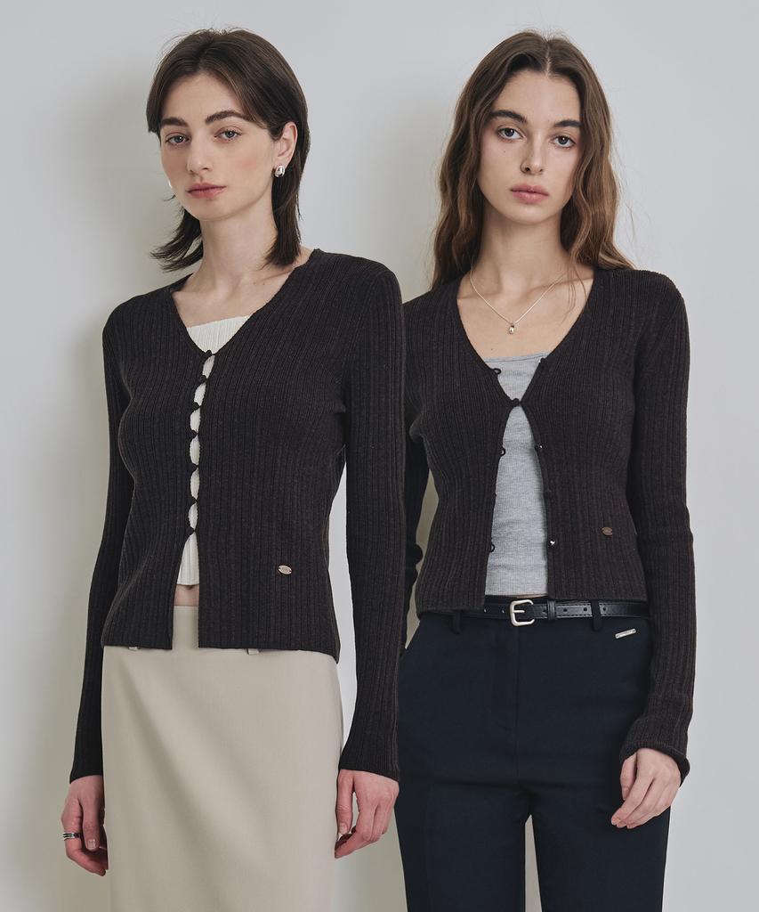 Costumeoclock Woman [Italy] Slim V-Neck Ribbed Cardigan 10 Color Cowcd003
