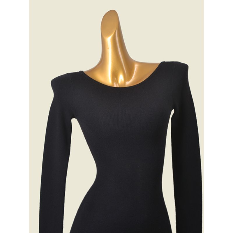 Foreign Trade Original Order Brand Minimalist Silm Soft Glutinous Thermal Dress European and American Style Boat Neck Stretchy Slim-Fit Bodycon Dress