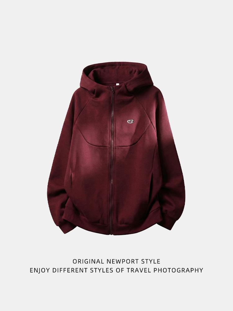 Men's Heavyweight Retro Color Block Embroidered Cardigan Hoodie Jacket