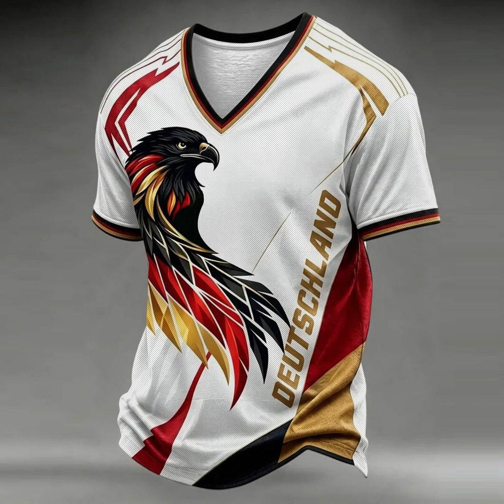Men's V-Neck Soccer Graphic Print Short Sleeve T-Shirt, Summer Casual Comfort Casual Top