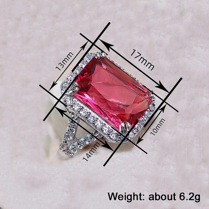 Huitan Geometric Rectangular Red Cubic Zirconia Rings for Women Wedding Anniversary Party Elegant Lady's Rings Luxury Jewelry