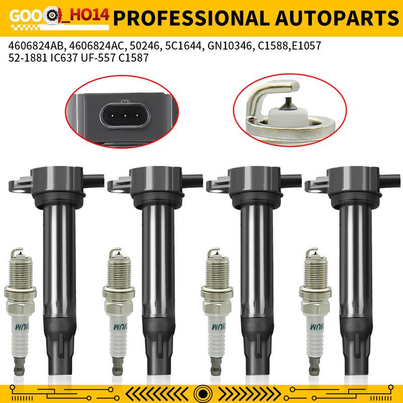 4 Ignition Coil UF557 &4 Spark Plug For 2007-2017 Jeep Compass Patriot Dodge Avenger Caliber Journey Sebring 200 2.0L 2.4L