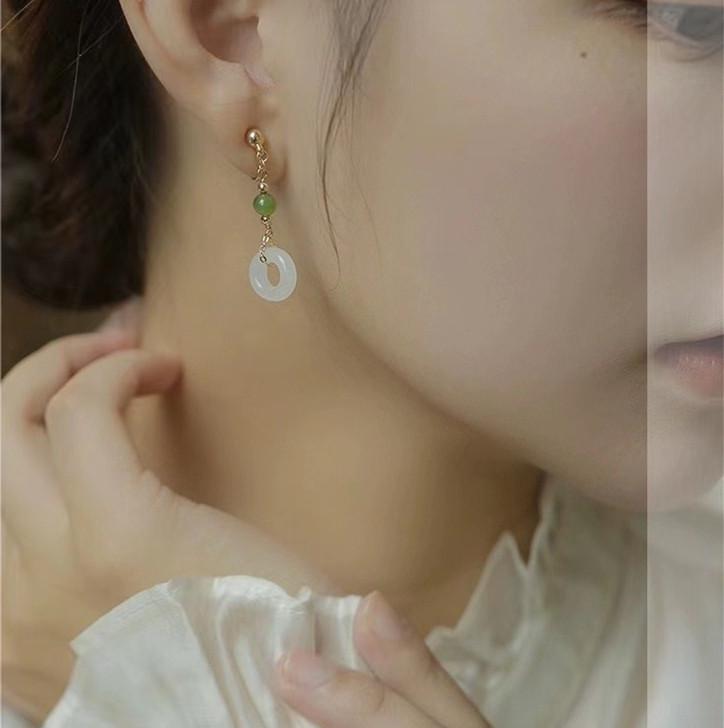 Women's Imitation Jade Tassel Earrings: Niche Design, High-End New Chinese Style