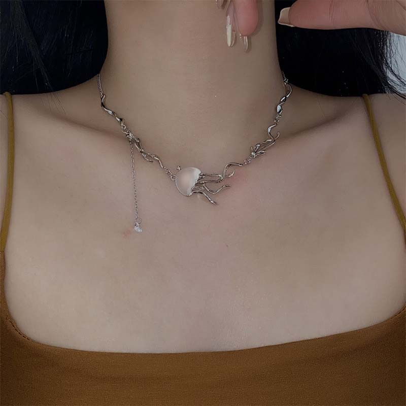 New Floating Jellyfish Matte Crystal Earring Necklace Set Fashion Accessories Female Acaleph Stud Earrings Jewelry